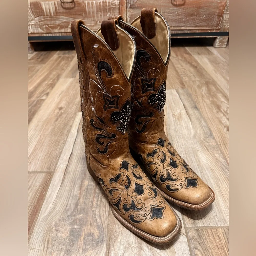 Corral Sequin Leather Western Cowgirl Boots - Picture 2 of 8